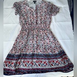 Aqua Floral Mini Dress, Size Medium, Red and Blue Pattern